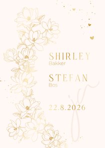 Trouwkaart met lijntekening Magnolia
