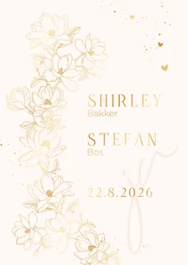 Trouwkaart met lijntekening Magnolia