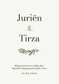 Trouwkaart minimalistisch stijlvol olijftakje klassiek