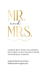 Trouwkaart mr and mrs stijlvol klassiek uitnodiging goud