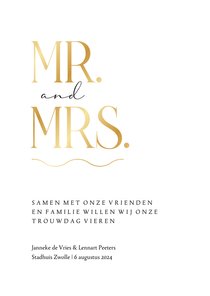 Trouwkaart mr and mrs stijlvol klassiek uitnodiging goud