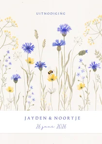 Trouwkaart natuurlijk met aquarel geschilderde wilde bloemen