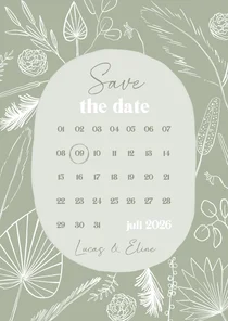 Trouwkaart save the date bohemian lijntekening kalender