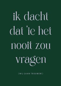 Trouwkaart save the date color blocking grappige tekst