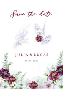 Trouwkaart Save the date helleborus eucalyptus duiven