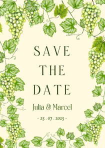 Trouwkaart save the date met groene druiven 