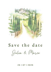 Trouwkaart save the date Toscane landschap