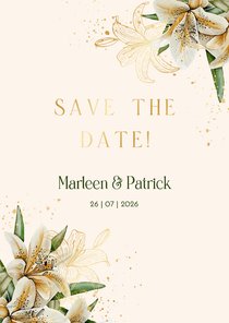 Trouwkaart Save the date witte lelie 