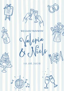 Trouwkaart strepen en illustraties