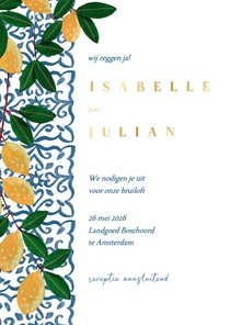Trouwkaart zomer mediterraanse tegels en citroenen