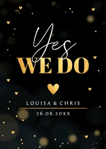 Trouwkaart zwart goudlook hartjes rechthoekig