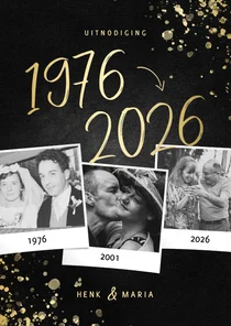 Uitnodiging 1976/2026 jubileum fotocollage met spetters