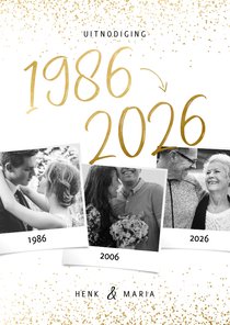 Uitnodiging 1986/2026 jubileum fotocollage met confetti