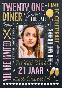 Uitnodiging 21 diner feestje etentje meisje