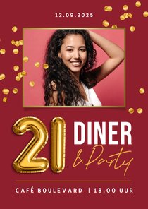 Uitnodiging 21 diner hip modern confetti goud foto