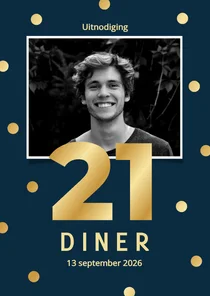 Uitnodiging 21-diner met donkerblauw gouden confetti