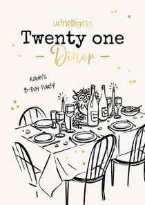 Uitnodiging 21 diner party etentje doodle illustratie goud