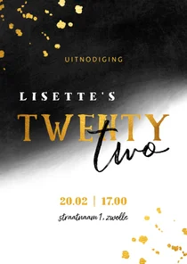 Uitnodiging 22 diner met gouden spetters en waterverf