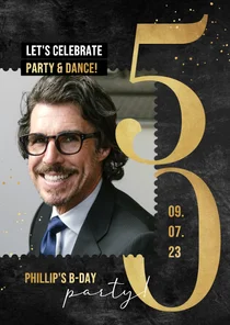 Uitnodiging 50 jaar klassiek goud cijfers foto krijtbord