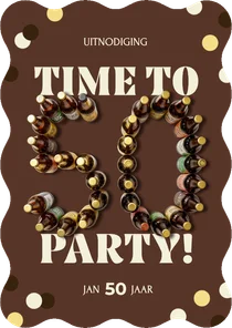 Uitnodiging 50 jaar met bierflesjes time to party!