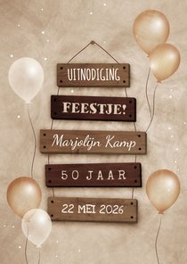 Uitnodiging 50 jaar met feestelijke ballonnen bordjes
