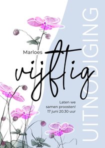 Uitnodiging 50 roze bloemen waterverf-look