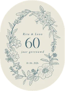 Uitnodiging 60 jaar jubileum ovaal met bloemenkrans
