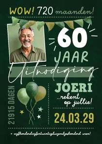 Uitnodiging 60 jaar verjaardagsfeestje maanden dagen & uren