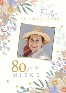 Uitnodiging 80 jaar bloemen en hartjes