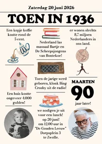 Uitnodiging 90 jaar man | Krant uit 1936