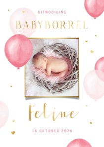 Uitnodiging babyborrel kraamfeest ballonnen hartjes foto