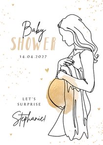 Uitnodiging babyshower line art zwanger goud hartjes