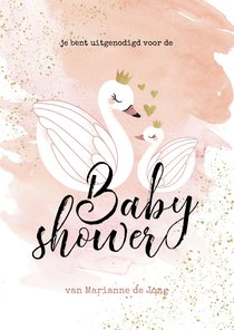 Uitnodiging Babyshower meisje zwaan zwaantjes