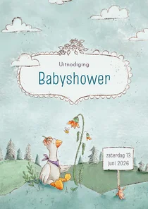Uitnodiging babyshower met eendje en konijntje