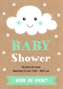 Uitnodiging babyshower wolkje sterren kraft