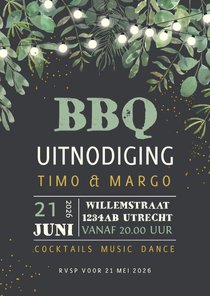 Uitnodiging BBQ feestje met prikkabel en takjes