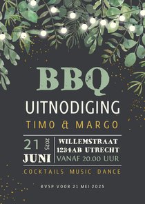 Uitnodiging BBQ feestje met prikkabel en takjes