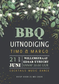 Uitnodiging BBQ feestje met prikkabel en takjes