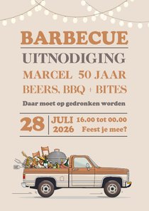 Uitnodiging BBQ met pickup truck retro bruin