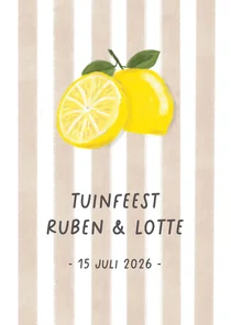 Uitnodiging beige streep met citroenen