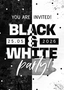 Uitnodiging Black & White party modern verf glitters