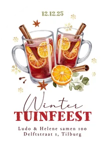 Uitnodiging boogkaart winter tuinfeestje glühwein samen 100