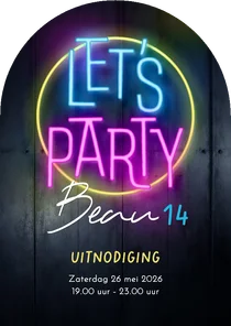 Uitnodiging boogvorm 80's neon sign feestje party