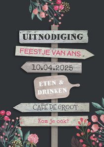 Uitnodiging bordjes met bloemen