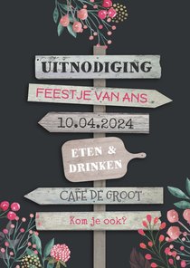 Uitnodiging bordjes met bloemen