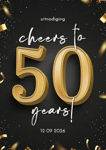 Uitnodiging cheers to 50 years goud confetti