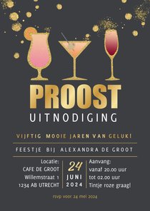 Uitnodiging cocktail feestje met glitters