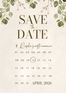 Uitnodiging communie eucalyptus save the date kalender