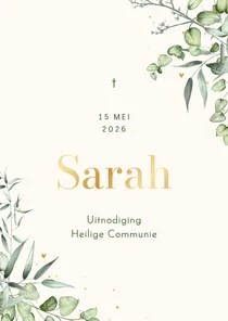 Uitnodiging communie eucalyptus stijlvol goud