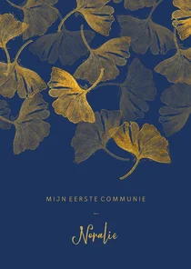  Uitnodiging communie ginkgoblad stempel foto binnen